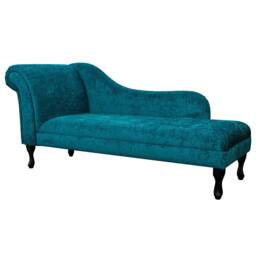 Handmade Extra Large Teal Chenille Chaise Longue Classic Style Day Bed, British Made - thumbnail 1