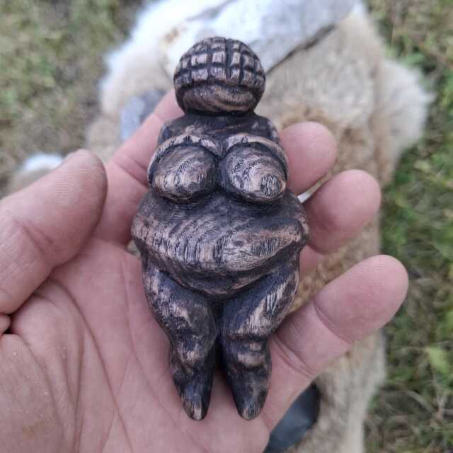 Hand Carved Ash Wood Venus Of Willendorf Pagan Sculpture Paleolithic Fertility Gaia Goddess - image 1
