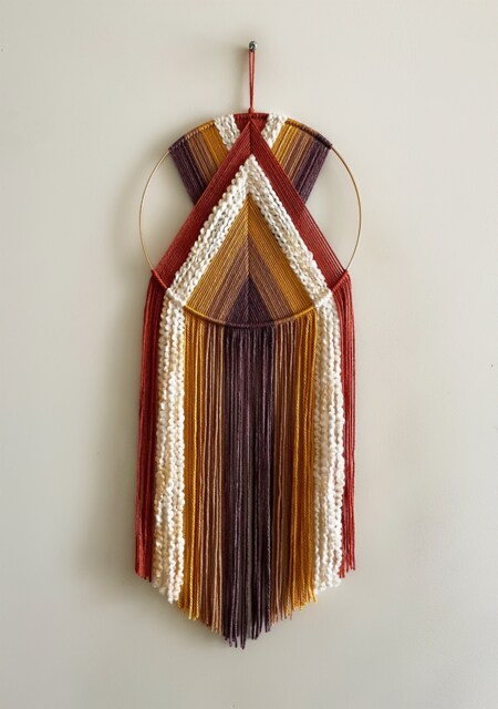 Purple Mustard Brown & Terracotta Yarn Hoop Wall Hanging/Macrame /Modern Boho Decor Nursery - image 1