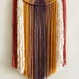 Purple Mustard Brown & Terracotta Yarn Hoop Wall Hanging/Macrame /Modern Boho Decor Nursery - thumbnail 2
