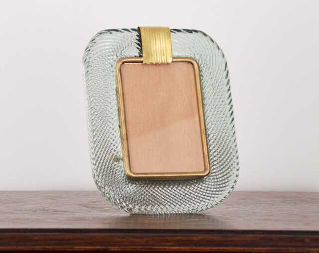 Twisted Glass Photo Frame Green Gold Murano Brass Details, Handmade in Venice, Italy - image 1