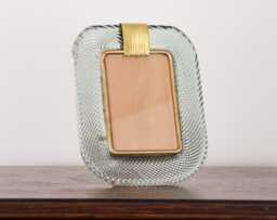 Twisted Glass Photo Frame Green Gold Murano Brass Details, Handmade in Venice, Italy