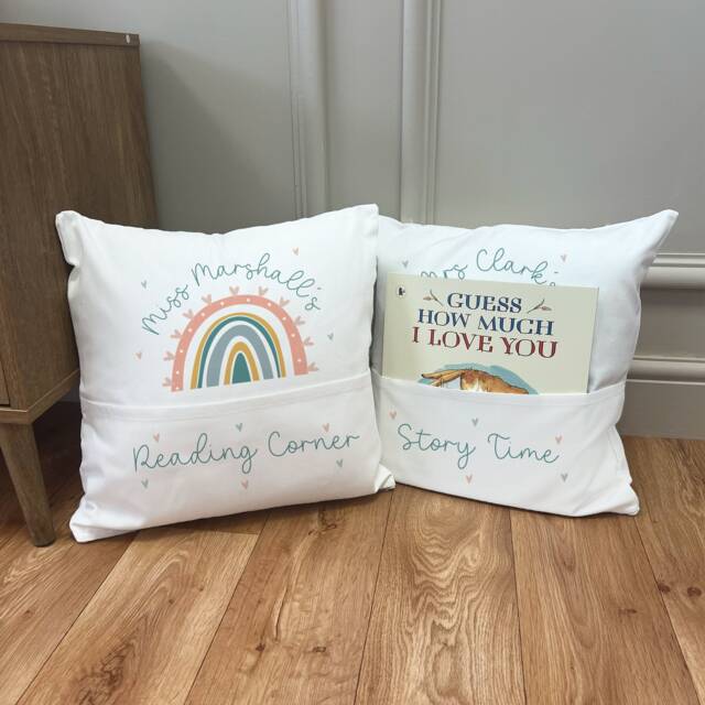 Personalised Teacher Cushion - Reading Corner Classroom Decor Thank You Gift Story Time Rainbow Appreciate - image 1