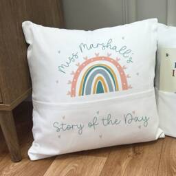 Personalised Teacher Cushion - Reading Corner Classroom Decor Thank You Gift Story Time Rainbow Appreciate - thumbnail 3