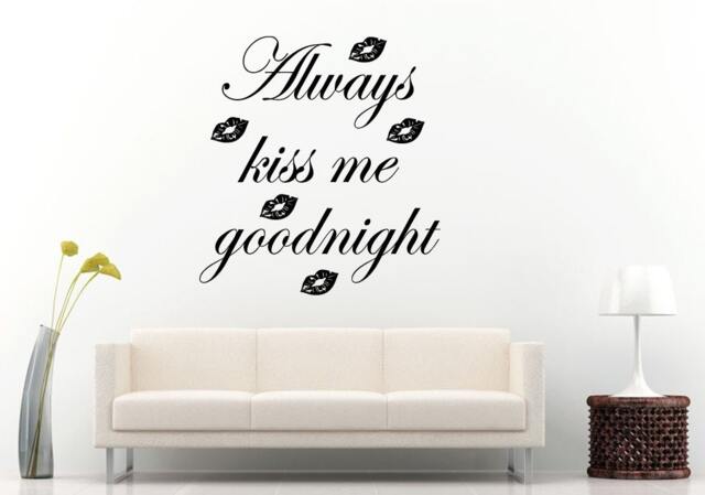 Always Kiss Me Good Night Lip Kisses Words Sleep Quote Citation Saying Bedroom Sleeping Room Wall Decal Vinyl Sticker Mural Decor L1161 - image 1