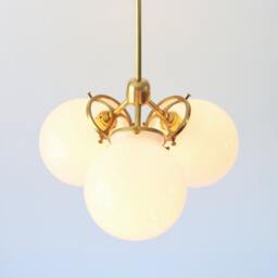 Brass Chandelier Pendant Light, Modern Industrial Hanging Ceiling Mount Lighting Fixture, 3 White Glass Bubble Globes, Free Shipping - thumbnail 2