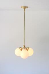 Brass Chandelier Pendant Light, Modern Industrial Hanging Ceiling Mount Lighting Fixture, 3 White Glass Bubble Globes, Free Shipping - thumbnail 1
