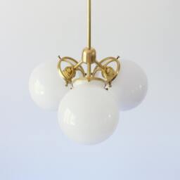Brass Chandelier Pendant Light, Modern Industrial Hanging Ceiling Mount Lighting Fixture, 3 White Glass Bubble Globes, Free Shipping - thumbnail 3