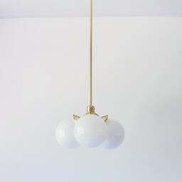 Brass Chandelier Pendant Light, Modern Industrial Hanging Ceiling Mount Lighting Fixture, 3 White Glass Bubble Globes, Free Shipping - thumbnail 4
