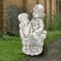 Large Children Sculpture Concrete Boy & Girl Statue Memorial Kids Figurine Garden Siblings Ornament Christmas Decoration Kids Lover Gift - thumbnail 1