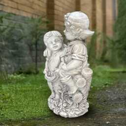 Large Children Sculpture Concrete Boy & Girl Statue Memorial Kids Figurine Garden Siblings Ornament Christmas Decoration Kids Lover Gift - thumbnail 2