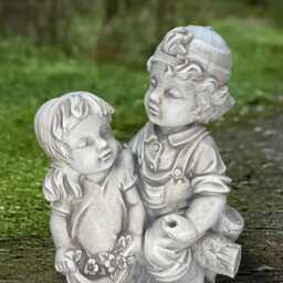 Large Children Sculpture Concrete Boy & Girl Statue Memorial Kids Figurine Garden Siblings Ornament Christmas Decoration Kids Lover Gift - thumbnail 3
