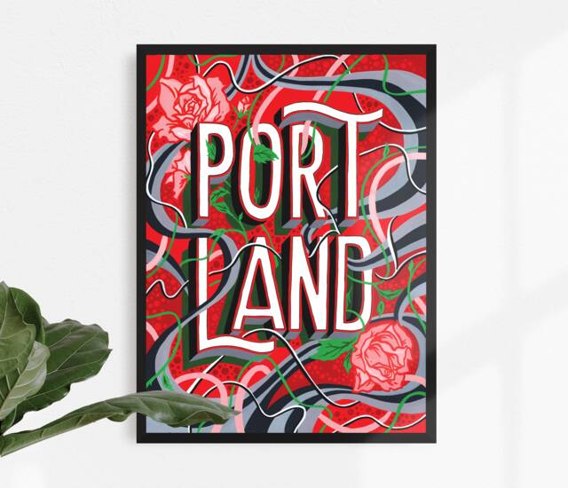 Portland Oregon Art Print - City Of Roses, Hand-Lettered - 11 X 14