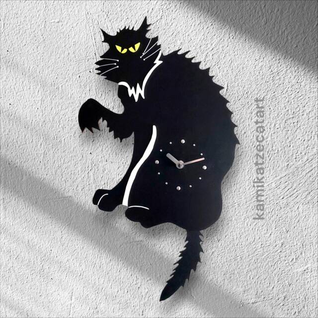 Spooky Pendulum Clock, Cat Tail Wagging Back & Forth, Gift For Lovers, Halloween - image 1