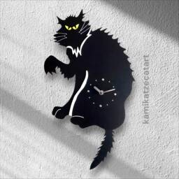 Spooky Pendulum Clock, Cat Tail Wagging Back & Forth, Gift For Lovers, Halloween