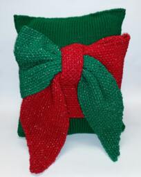 Glistening Christmas Knitted Pillow With Bow