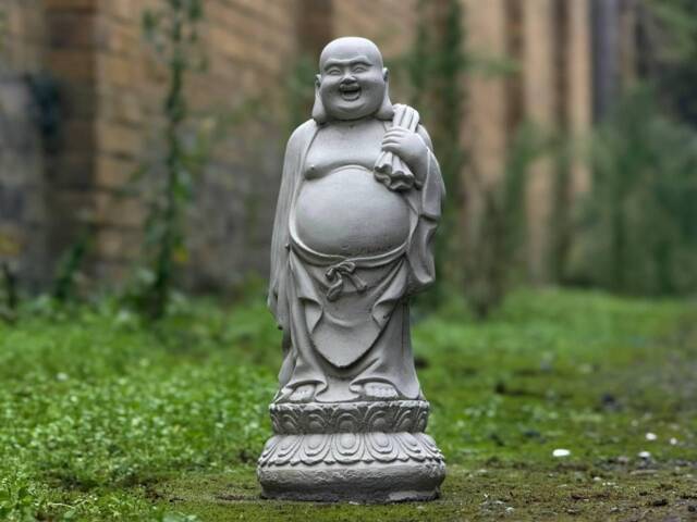 Happy Buddha Sculpture Outdoor Smiling Decoration Japanese Budbhist Ornament Traditional Yard Art Zen Garden Figurine Lawn Decor Gift - image 1