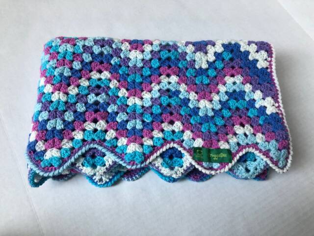 Blue Pink Purple & White Zig Zag Ripple Baby Blanket - image 1