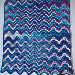 Blue Pink Purple & White Zig Zag Ripple Baby Blanket - thumbnail 2