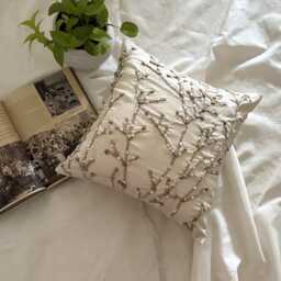 Ivory Art Silk Jute, Mother Of Pearl Embroidered Nature & Floral 16x16 Contemporary Throw Pillow Cover - Jute Willow - thumbnail 3