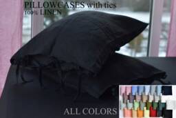 Linen Pillowcase Ties Stone Washed Softened Envelope Closure Linen Pillow Case Standard Queen King Cover - Lumbar Body