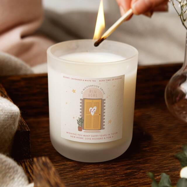 Personalised New Home Candle - Frosted Glass Soy Candle, Housewarming Gift - image 1