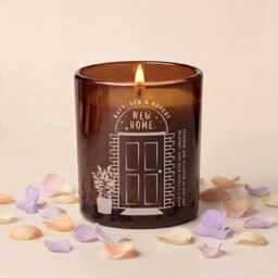 Personalised New Home Candle - Amber Glass Soy Wax Scented Housewarming Gift - thumbnail 1