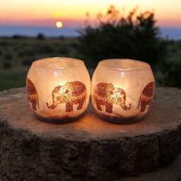 African Inspired Elephants, Glass Tealight Holder, Home Decor, Inspirational, Motivational , Gift Boxed - thumbnail 2