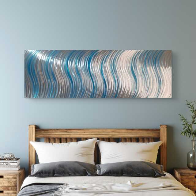 Sway. Modern Abstract Metal Wall Art. Teal & Silver. Indoor/Outdoor Decor - image 1