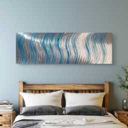 Sway. Modern Abstract Metal Wall Art. Teal & Silver. Indoor/Outdoor Decor - thumbnail 1