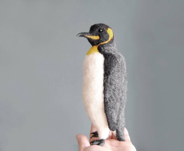 Needle Felted King Penguin, Handmade Bird, Soft Sculpture - Made To Order - image 1