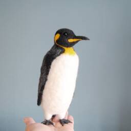 Needle Felted King Penguin, Handmade Bird, Soft Sculpture - Made To Order - thumbnail 2