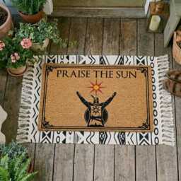Praise The Sun Doormat, Dark Souls Gamer Welcome Mat, Coir Entrance Rug