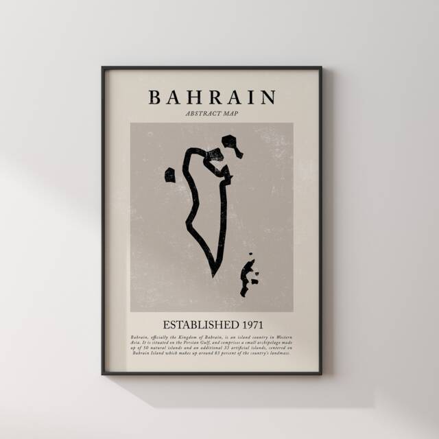 Bahrain Map Vintage Abstract Wall Art Print Picasso + Matisse Inspired Travel Poster - image 1
