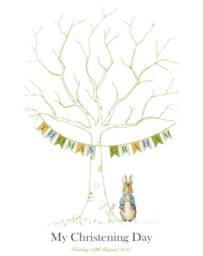 Peter Rabbit Christening Fingerprint Tree, Christening Day, Guest Book, Stationery, Rabbit - thumbnail 1
