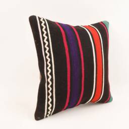 Handwoven Turkish Kilim Pillow Bohemian Throw Cushion Cover - 16x16 - thumbnail 3