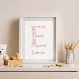 Floral Initial Personalised Name Print - New Baby Girl Gift Flower Personalised Prints For Girls Nursery Print -Pink Floral - thumbnail 1