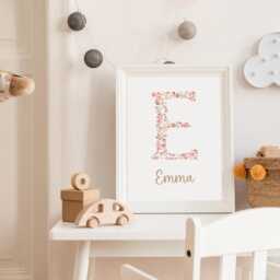 Floral Initial Personalised Name Print - New Baby Girl Gift Flower Personalised Prints For Girls Nursery Print -Pink Floral - thumbnail 3