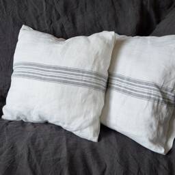 Heavyweight Linen Throw Pillow Cover - White With Grayish Blue Stripes - thumbnail 4