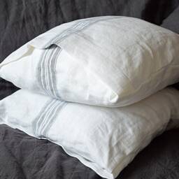 Heavyweight Linen Throw Pillow Cover - White With Grayish Blue Stripes - thumbnail 3