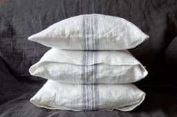 Heavyweight Linen Throw Pillow Cover - White With Grayish Blue Stripes