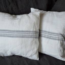 Heavyweight Linen Throw Pillow Cover - White With Grayish Blue Stripes - thumbnail 2