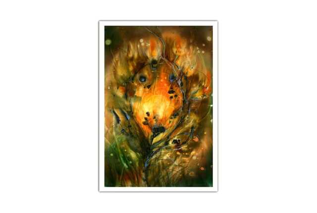 Phoenix Feather Art Print Whimsical Firebird Painting On Canvas - image 1