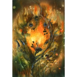 Phoenix Feather Art Print Whimsical Firebird Painting On Canvas - thumbnail 3