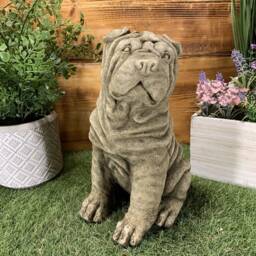 stone Garden Sitting Shar-Pei Pug Dog Detailed Cute Gift Concrete Ornament - thumbnail 2