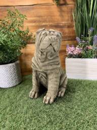 stone Garden Sitting Shar-Pei Pug Dog Detailed Cute Gift Concrete Ornament - thumbnail 1