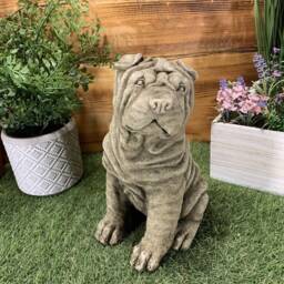 stone Garden Sitting Shar-Pei Pug Dog Detailed Cute Gift Concrete Ornament - thumbnail 3