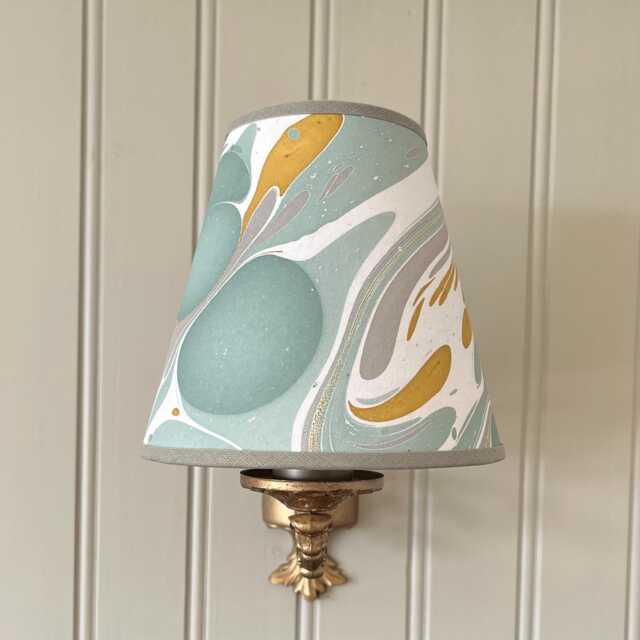 Hand Marbled Old Gold & Sage Candle Clip Lampshade Wall/Chandelier - image 1