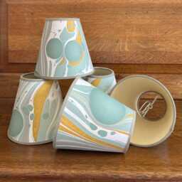 Hand Marbled Old Gold & Sage Candle Clip Lampshade Wall/Chandelier - thumbnail 2