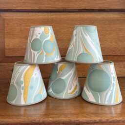 Hand Marbled Old Gold & Sage Candle Clip Lampshade Wall/Chandelier - thumbnail 3